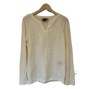 Ralph Lauren Linen Embroidered V-Neck Long Sleeve Tunic Top Cream M